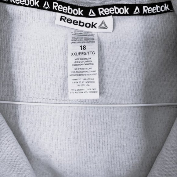 Reebok "Half-Zip" Hooded Sweatshirt, Grey, Size 18 XXL - Picture 5 of 5